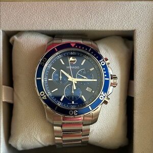 Movado Silver and Blue Dive Watch